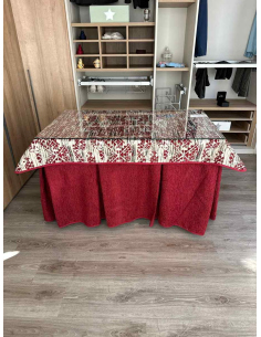 Ropa para mesa de camilla chenilla 8 pliegues color Rojo con Tapete Mosaico 2