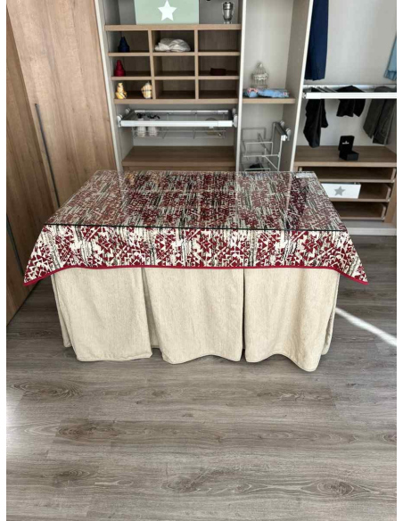 Conjunto Ropa Chenilla 8-10 Pliegues color Beige con Tapete Mosaico