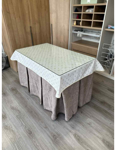 Falda de Mesa de Camilla Antimanchas Extragruesa Ultraeficiente Topo con Tapete Lazos