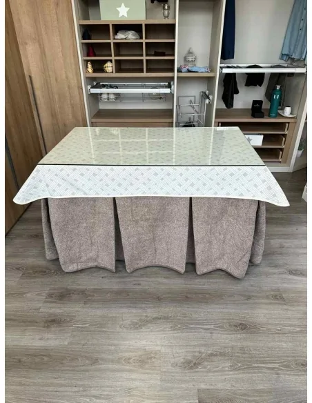 Falda de Mesa de Camilla Antimanchas Extragruesa Ultraeficiente Topo con Tapete Lazos