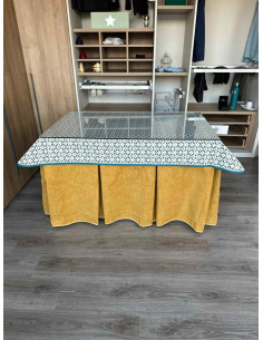 Falda Mesa Camilla Antimanchas Extragruesa Ultraeficiente Mostaza con Tapete Geo 2