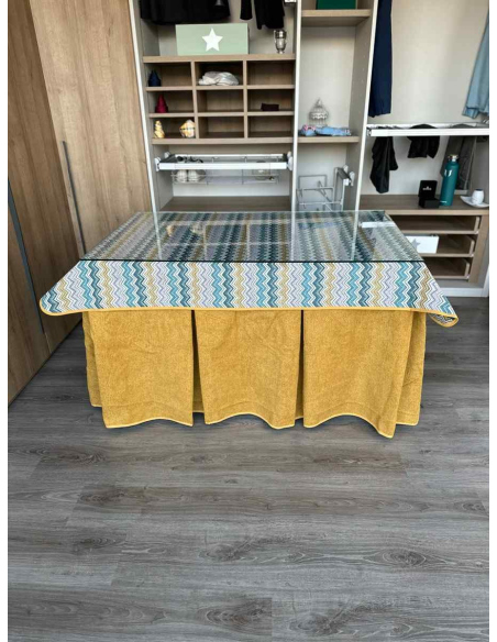 Falda Mesa Camilla Antimanchas Extragruesa Ultraeficiente Mostaza con Tapete ZigZag