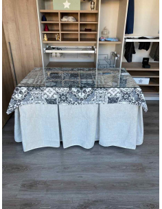 Falda de Mesa Camilla Antimanchas Extragruesa Ultraeficiente Marfil con Tapete Mosaico 2