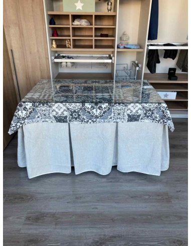 Falda de Mesa Camilla Antimanchas Extragruesa Ultraeficiente Marfil con Tapete Mosaico