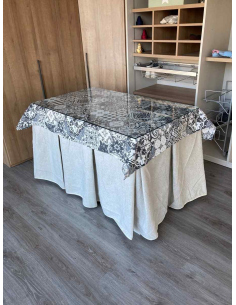 Falda de Mesa Camilla Antimanchas Extragruesa Ultraeficiente Marfil con Tapete Mosaico