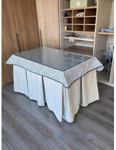 Falda Mesa Camilla Antimanchas Extragruesa Ultraeficiente Marfil con Tapete Sol