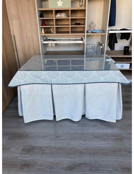 Falda Mesa Camilla Antimanchas Extragruesa Ultraeficiente Marfil con Tapete Sol