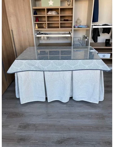 Falda Mesa Camilla Antimanchas Extragruesa Ultraeficiente Marfil con Tapete Sol