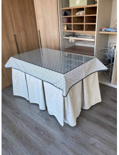 Falda Mesa Camilla Antimanchas Extragruesa Ultraeficiente Marfil con Tapete Rombos