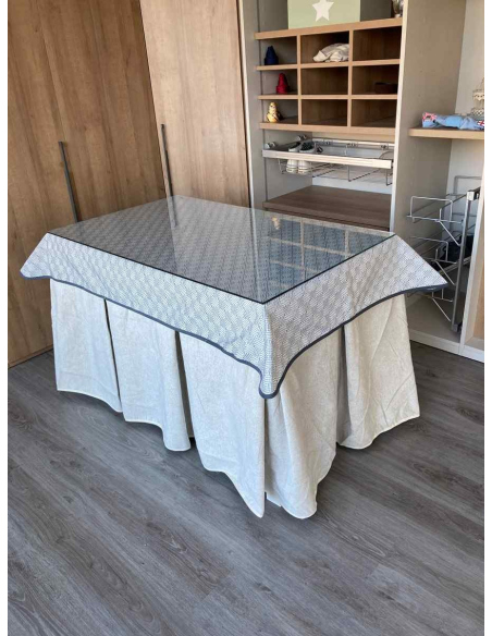 Falda Mesa Camilla Antimanchas Extragruesa Ultraeficiente Marfil con Tapete Rombos