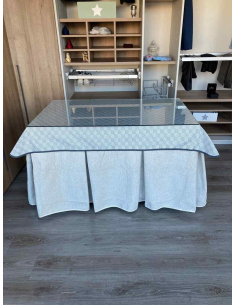 Falda Mesa Camilla Antimanchas Extragruesa Ultraeficiente Marfil con Tapete Rombos 2