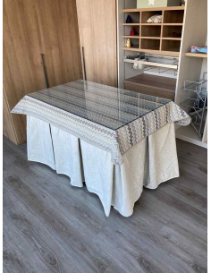 Falda Mesa Camilla Antimanchas Extragruesa Ultraeficiente Marfil con Tapete Estriado