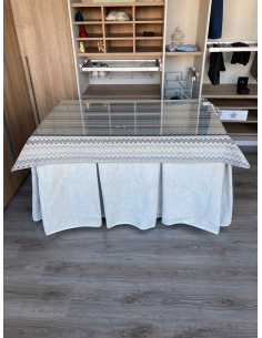 Falda Mesa Camilla Antimanchas Extragruesa Ultraeficiente Marfil con Tapete Estriado 2