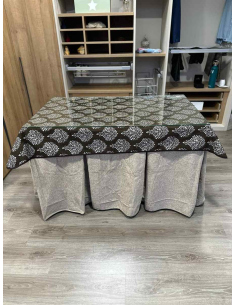 Falda Mesa Camilla Antimanchas Extragruesa Ultraeficiente Gris Claro con Tapete Acebo 2