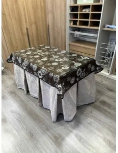 Falda Mesa Camilla Antimanchas Extragruesa Ultraeficiente Gris Claro con Tapete Mandala