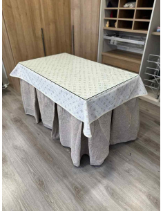 Falda Mesa Camilla Antimanchas Extragruesa Ultraeficiente Gris Claro con Tapete Lazos