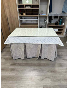 Falda Mesa Camilla Antimanchas Extragruesa Ultraeficiente Gris Claro con Tapete Lazos 2