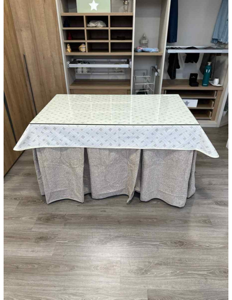 Falda Mesa Camilla Antimanchas Extragruesa Ultraeficiente Gris Claro con Tapete Lazos