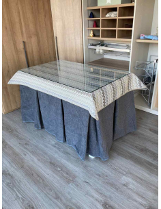 Falda Mesa Camilla Antimanchas Extragruesa Ultraeficiente Gris con Tapete Estriado