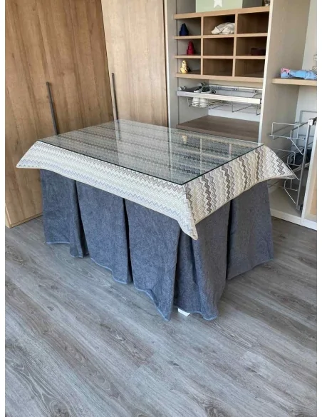 Falda Mesa Camilla Antimanchas Extragruesa Ultraeficiente Gris con Tapete Estriado