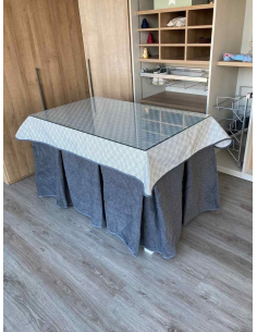 Falda Mesa Camilla Antimanchas Extragruesa Ultraeficiente Gris con Tapete Rombos