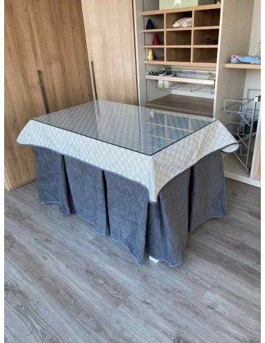 Falda Mesa Camilla Antimanchas Extragruesa Ultraeficiente Gris con Tapete Rombos