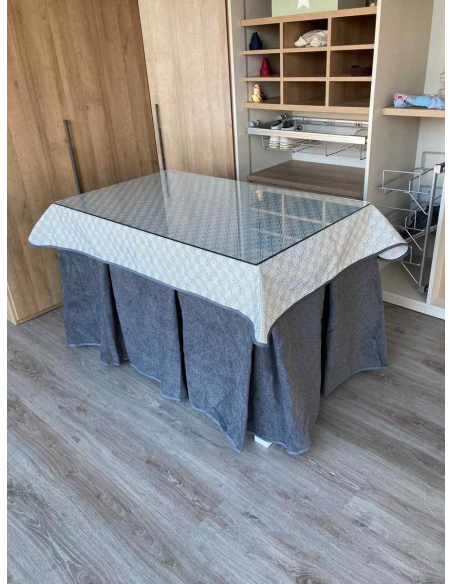 Falda Mesa Camilla Antimanchas Extragruesa Ultraeficiente Gris con Tapete Rombos