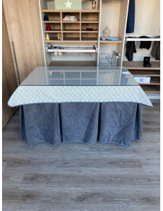 Falda Mesa Camilla Antimanchas Extragruesa Ultraeficiente Gris con Tapete Rombos 2