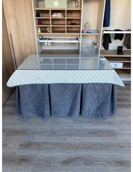 Falda Mesa Camilla Antimanchas Extragruesa Ultraeficiente Gris con Tapete Rombos