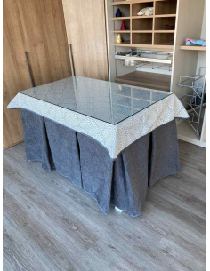 Falda Mesa Camilla Antimanchas Extragruesa Ultraeficiente Gris con Tapete Sol