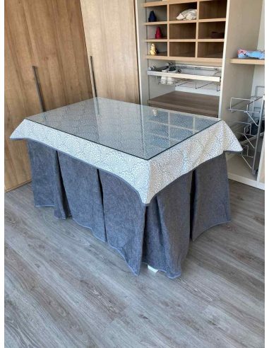 Falda Mesa Camilla Antimanchas Extragruesa Ultraeficiente Gris con Tapete Sol