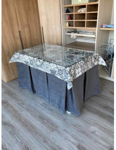 Falda Mesa Camilla Antimanchas Extragruesa Ultraeficiente Gris con Tapete Mosaico