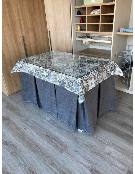 Falda Mesa Camilla Antimanchas Extragruesa Ultraeficiente Gris con Tapete Mosaico