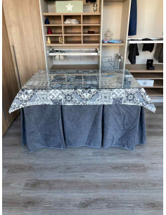 Falda Mesa Camilla Antimanchas Extragruesa Ultraeficiente Gris con Tapete Mosaico 2