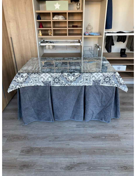 Falda Mesa Camilla Antimanchas Extragruesa Ultraeficiente Gris con Tapete Mosaico