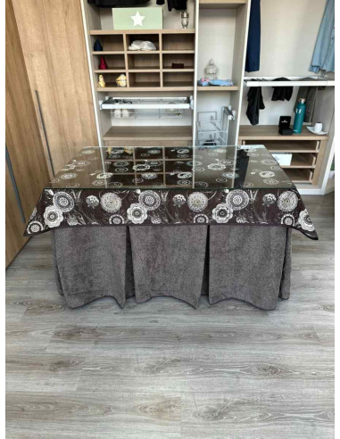 Falda Mesa Camilla Antimanchas Extragruesa Ultraeficiente Chocolate con Tapete Mandala