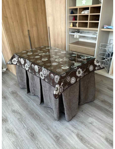 Falda Mesa Camilla Antimanchas Extragruesa Ultraeficiente Chocolate con Tapete Mandala