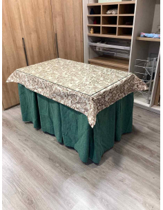 Ropa de Mesa Camilla Chenilla 10 Pliegues color Verde con Tapete Plantas