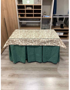Ropa de Mesa Camilla Chenilla 10 Pliegues color Verde con Tapete Plantas 2