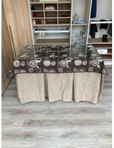 Ropa de Mesa Camilla Chenilla 10 Pliegues color Topo con Tapete Mandala 2