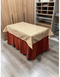 Ropa de Mesa Camilla Chenilla 10 Pliegues color Teja con Tapete Libano Naranja