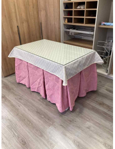 Ropa de Mesa Camilla Chenilla 10 Pliegues color Rosa Pastel con Tapete Crema