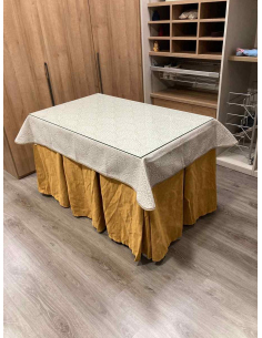 Ropa de Mesa Camilla Chenilla 10 Pliegues color Mostaza con Tapete Amanecer