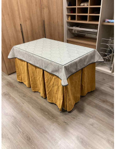 Ropa de Mesa Camilla Chenilla 10 Pliegues color Mostaza con Tapete Sol