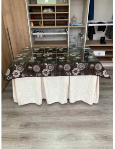 Ropa de Mesa Camilla Chenilla 10 Pliegues color Marfil con Tapete Mandala 2