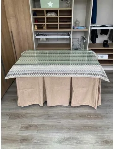Ropa de Mesa Camilla Chenilla 10 Pliegues color Beige con Tapete Estriado 2