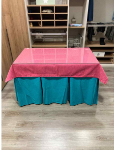 Ropa de Mesa Camilla Chenilla 10 Pliegues color Azul con Tapete Rosa 2