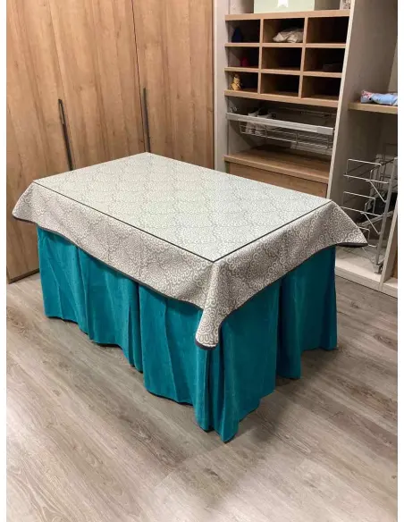 Ropa de Mesa de Camilla Chenilla 10 Pliegues color Azul con Tapete Sol