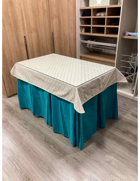 Ropa de Mesa Camilla Chenilla 10 Pliegues color Azul con Tapete Crema