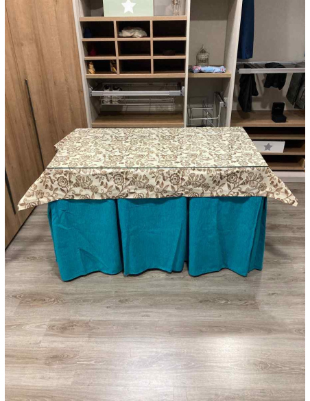 Ropa de Mesa Camilla Chenilla 10 Pliegues color Azul con Tapete Plantas